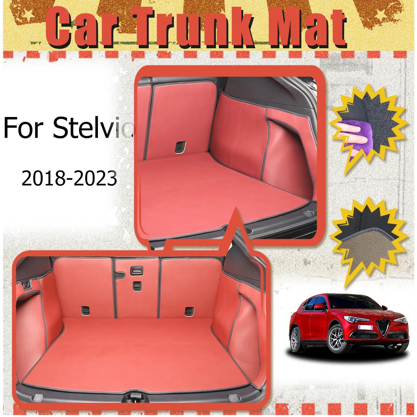 

For Alfa Romeo For Stelvio 2018-2023 Car Trunk Mat Full Encirclement thickened three-layer PVC anti wear-resistant waterproof