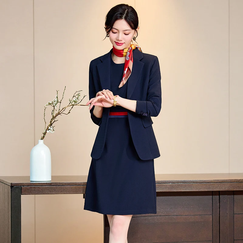 High Quality Fabric Autumn Winter Formal Business Blazers with Dress and Jackets Coat Professional Ladies Career Outfits Set