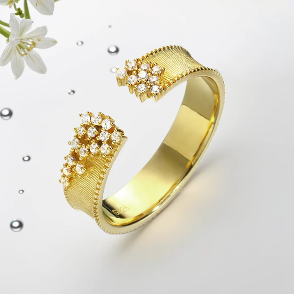 

S925 Sterling Silver Ring array Stars Design Fine Jewelry 14K Gold Plated CZ Crystal Adjustable Ring for Women Gift For Lover
