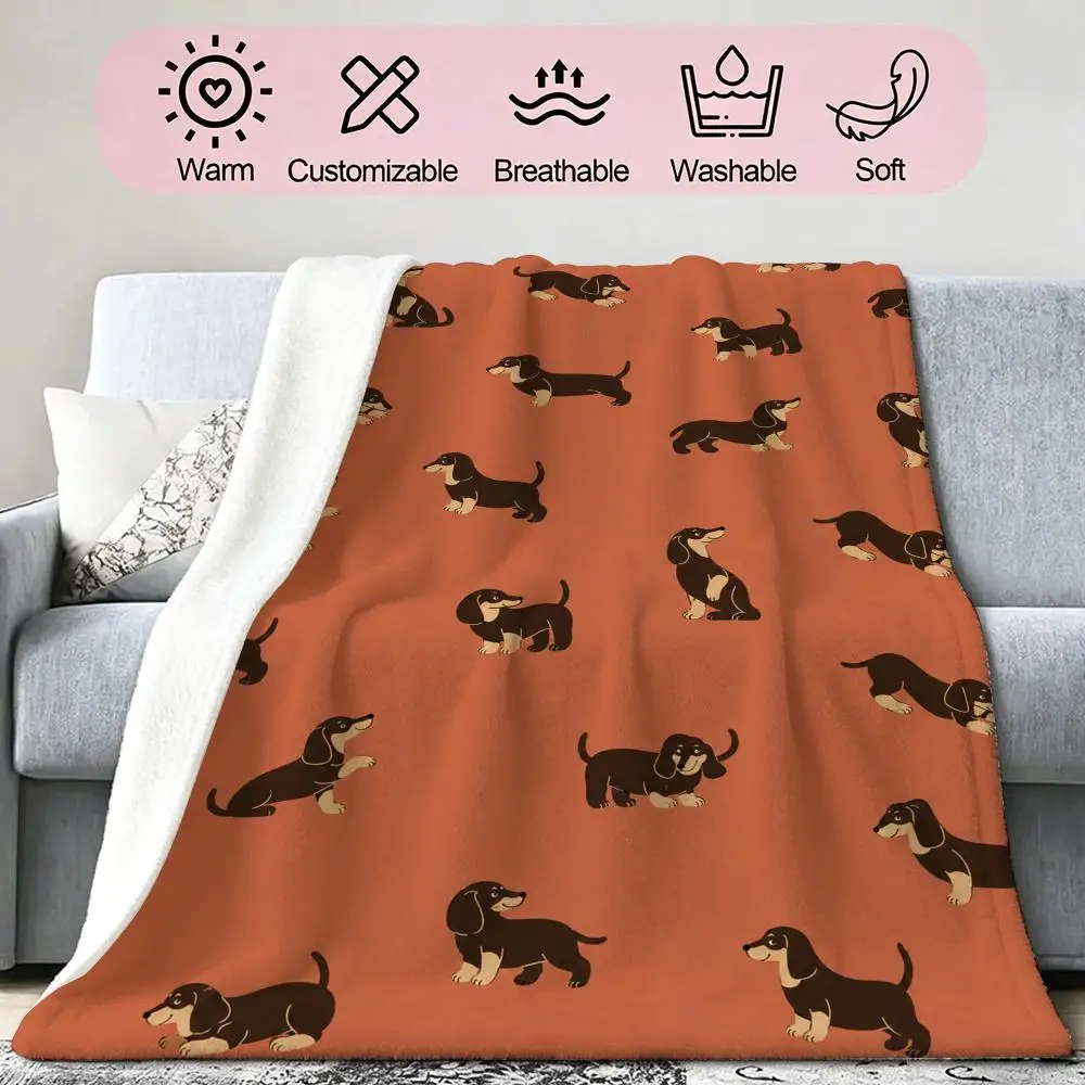 Dachshund Dog Gift for Owners Throw Soft Cozy Flannel Blanket for Couch Sofa Bed, Mid-Century Modern Art Lover Gift