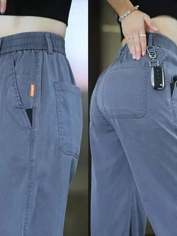 

Мужские повседневные брюки American Sle, летняя одежда, свободные прямые брюки с несколькими карманами и эластичной резинкой на талии, удобные брюки для отдыха