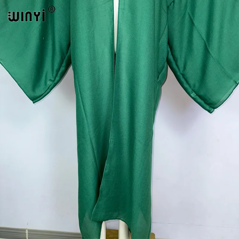 WINYI monocolour cotton feeling kimono comfortable Women Soft Cardigan Loose Dress Boho Maxi beach Holiday Swimming Cover ups