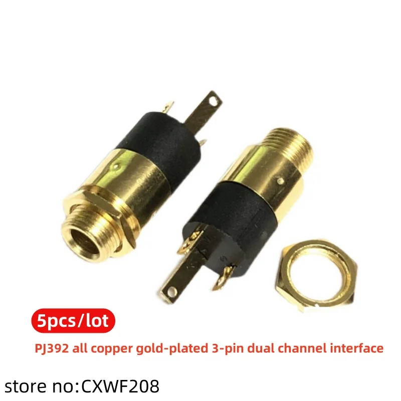 5pcs 3.5mm headphone jack audio female socket PJ392 straight in 3-pin vertical dual channel stereo interface fully gold-plated