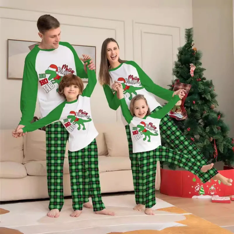 

Merry Christmas Dinosaur Print Parent-child Matching Pajamas Family Outfit Top+Pants 2PCS Xmas Casual Sleepwear Look Pyjamas
