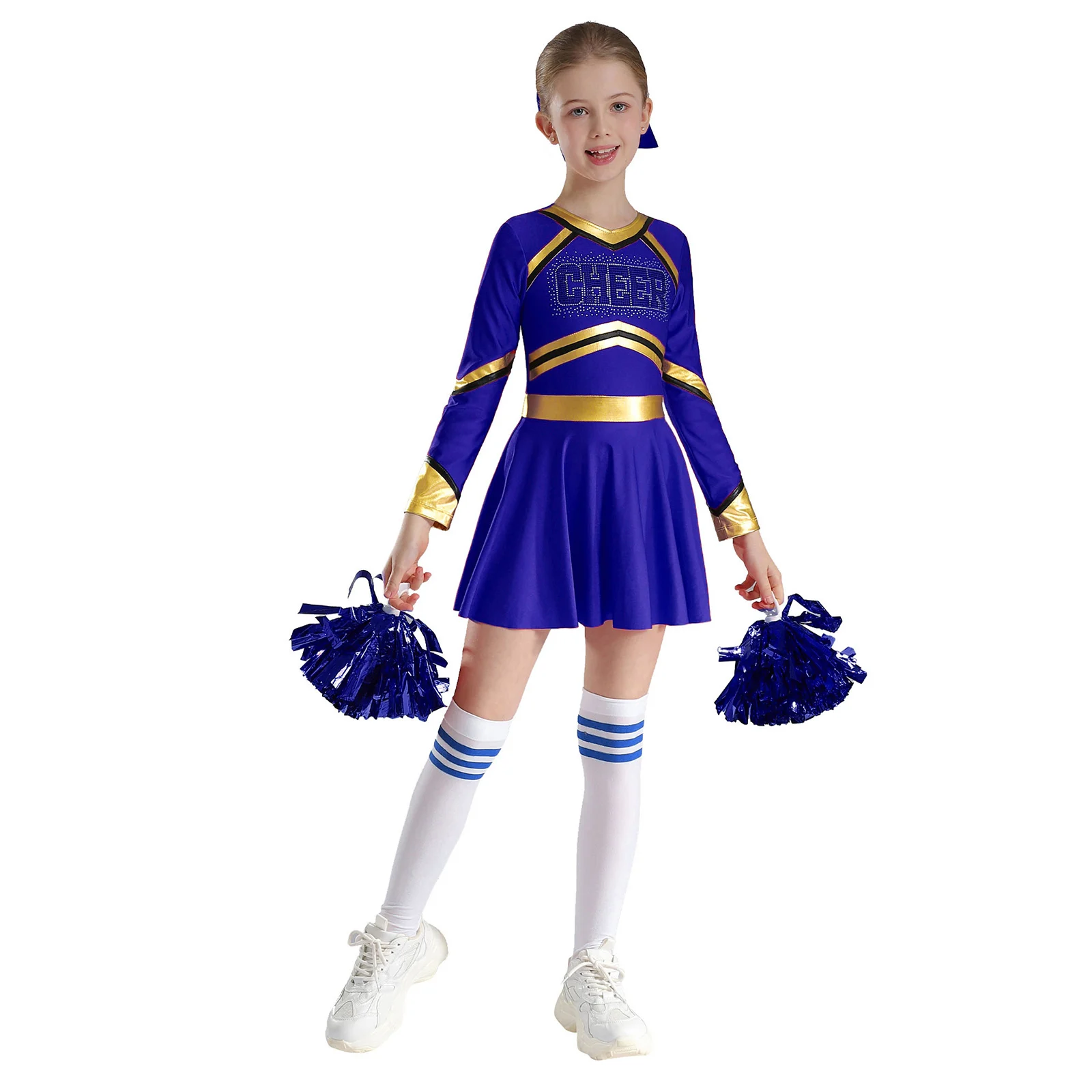 Kids Girls Cheerleading Uniform Cheerleader Costume Dance Outfit Glittery Rhinestones Letter Pattern Metallic Ballet Dance Dress