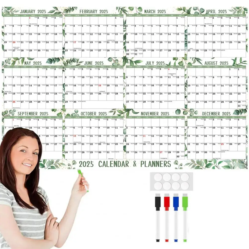 Record-keeping 2025 Calendar 2025 Erasable Wall Calendar Annual Yearly Planner Reversible Schedule Organizer Wet Dry Erase 12