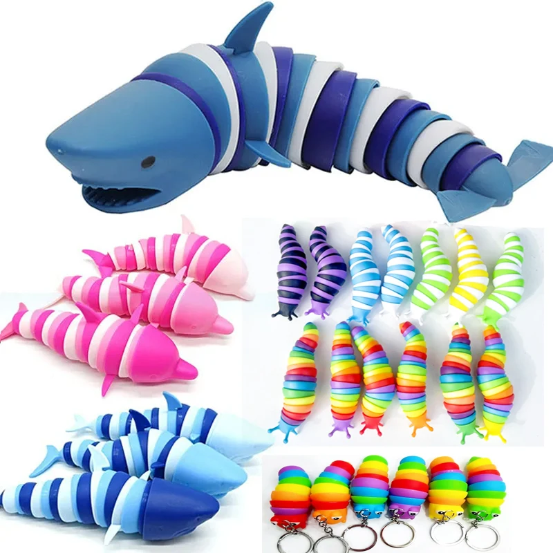 Toys Stress Reliever Cute Fidget Toys Kids Adults Funny Buckle Dolphin Shark Anxiety Antistress Squishy Toy Keychain Accessories