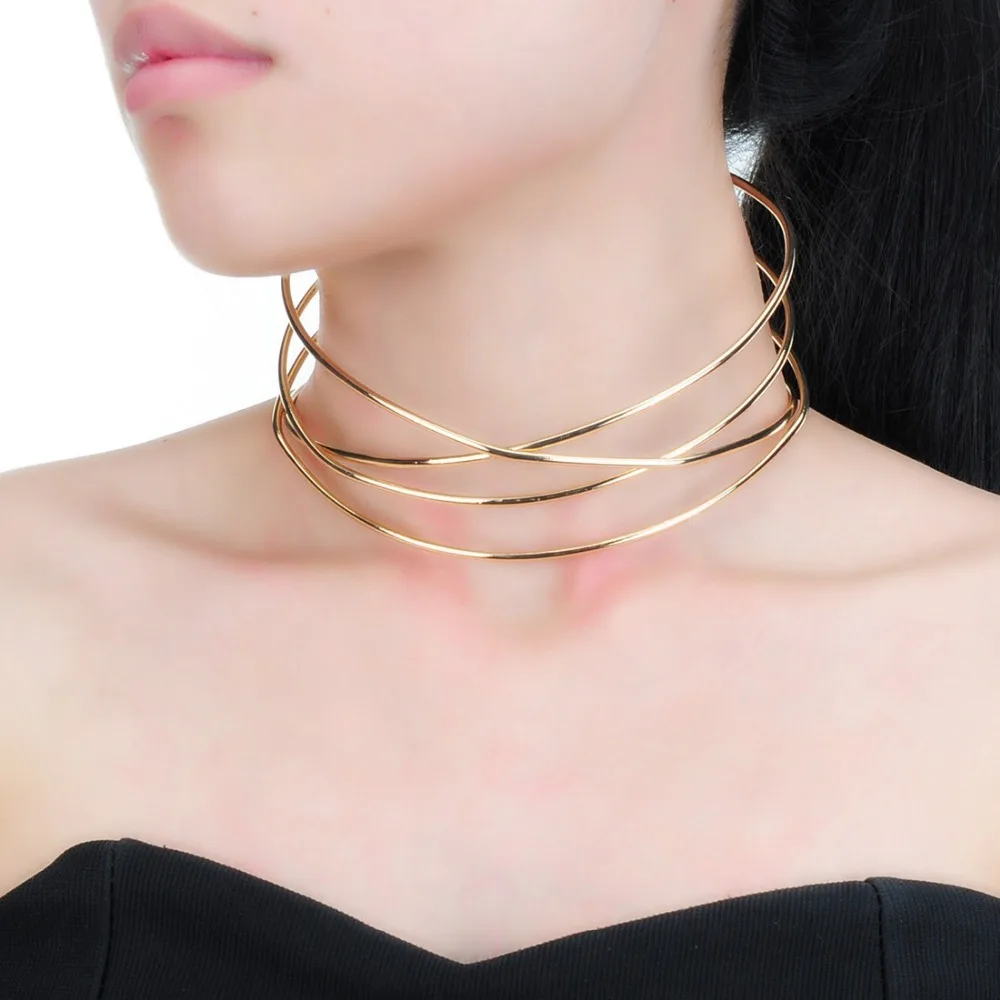 Rigid Choker Necklaces For Women 2022 New Metal Torques Statement Jewelry Punk Alloy Chocker Collar Bib Necklace Fashion