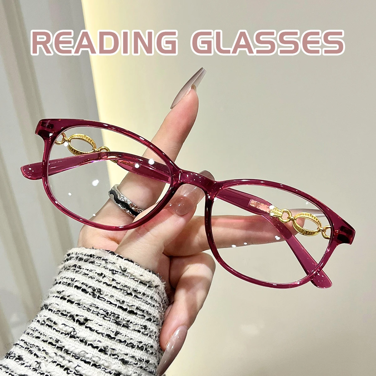Gafas de Lectura Multifocales para Mujer, Gafas de Lectura de Alta Gama con Diseño de Conexión Hueca para Personas Mayores, Deportes al Aire Libre +1.0 a +4.0