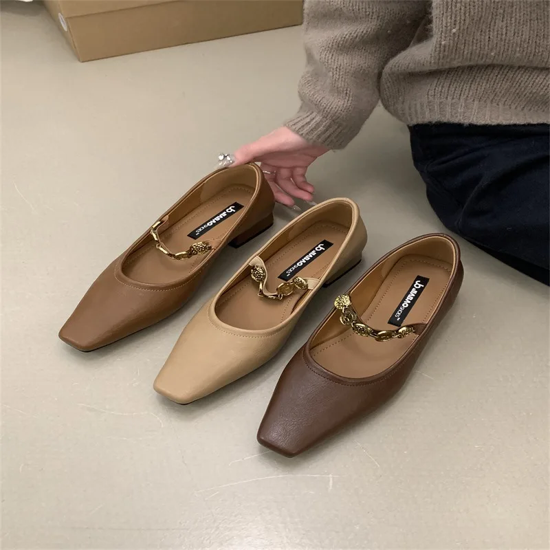 

Square Toe Korean Shoes Shallow Mouth Casual Female Sneakers Dress Flats Women 2025 Grandma New Summer Retro Solid Lace-Up Mary