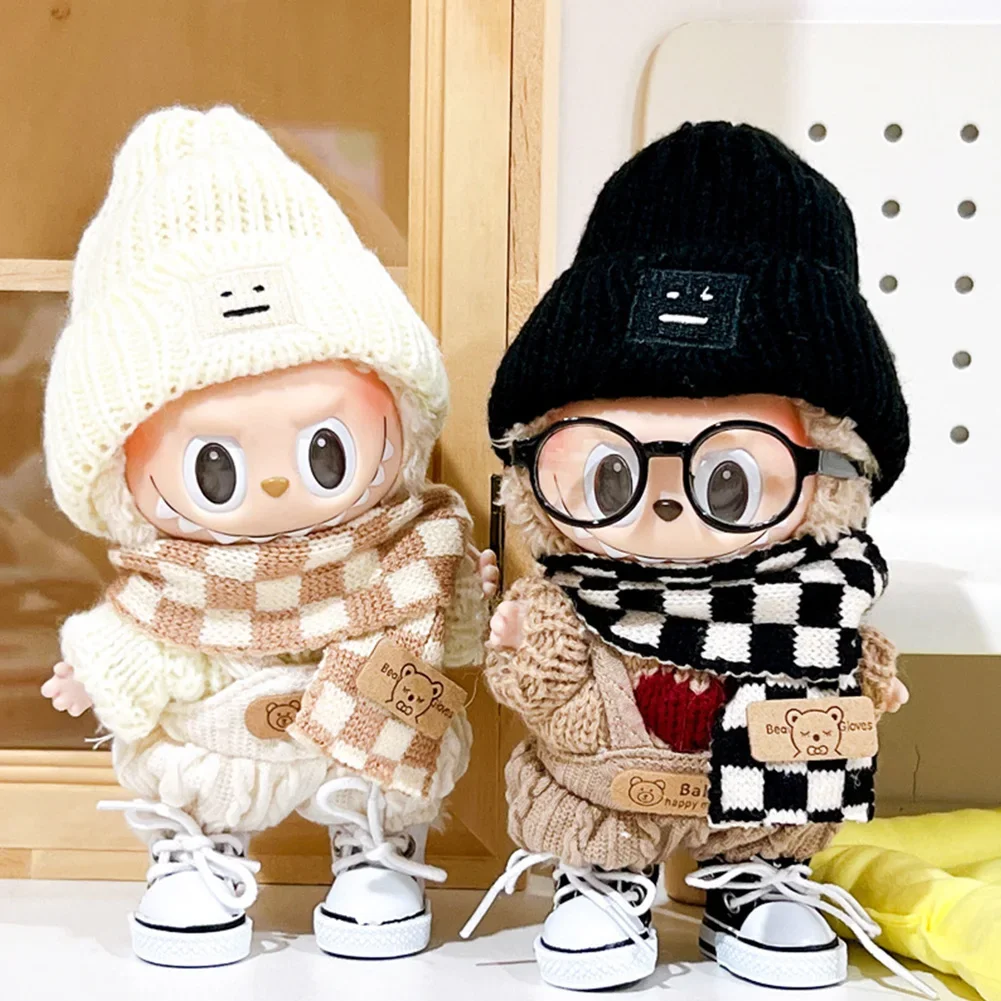 For 17cm Labubu V1 V2 Outfit Doll Clothes Fashion Clothes Hoodies Color Match Hoodies Casual Plaid Overalls Dolls Accessories