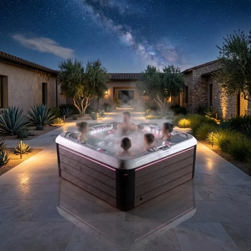 European Design Whirlpool Jacuzzi Massage Bathtub Hydrotherapy Acrylic 6 Person Outdoor Waterfall Air Bubble Jets Hot Tub
