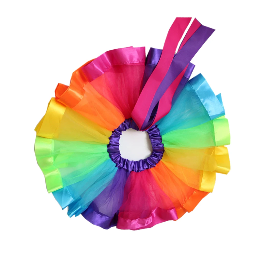 

Tulle Dance Skirt Layered Tutu Mesh Rainbow Colors Kids Elastic Waistband Princess Style Photography Ballet Party Skirts