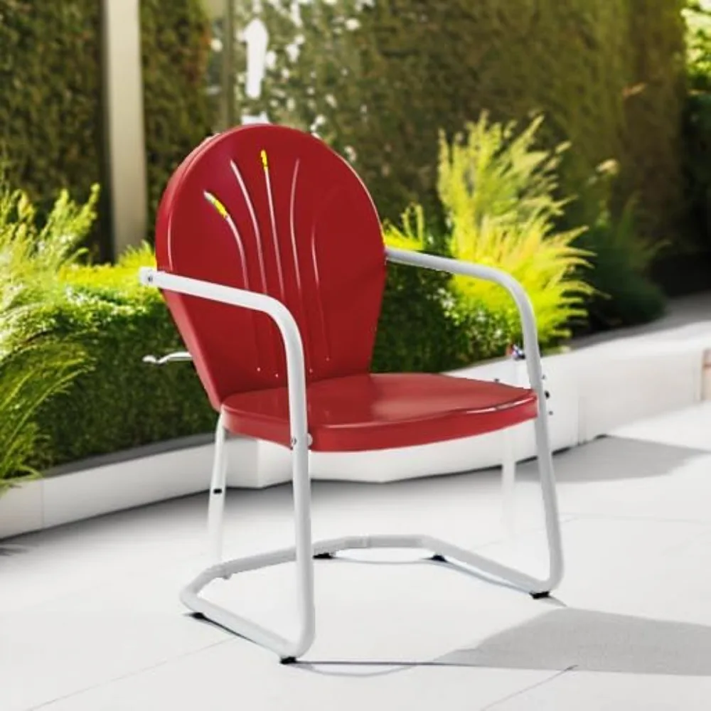 Retro Metal Outdoor Dining Chairs for Patio, Porch, Deck, Balcony in Red