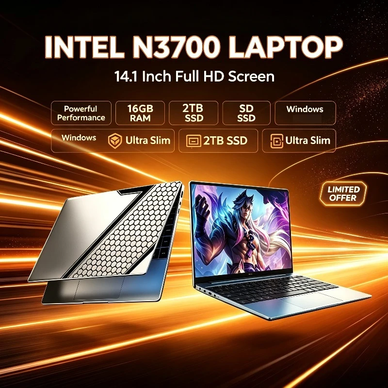 New Ultra Slim Business Laptops Notebook PC 14.1 Intel Core N3700  Laptop 32GB RAM 2TB SSD For Office Games Computer Windows