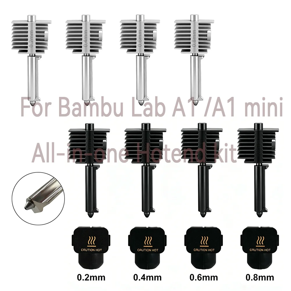 

For Bambu lab A1 mini All-in-one Hotend Kit Hardened Steel Nozzle 0.2/0.4/0.6/0.8mm nozzle For Bambu lab A1 3D printer parts