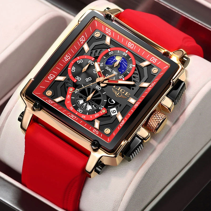 New Mens Watch Top LIGE Brand Luxury Business Square Watch Men Casual Sport Quartz Chronograph Clock Male Waterproof Watches+Box