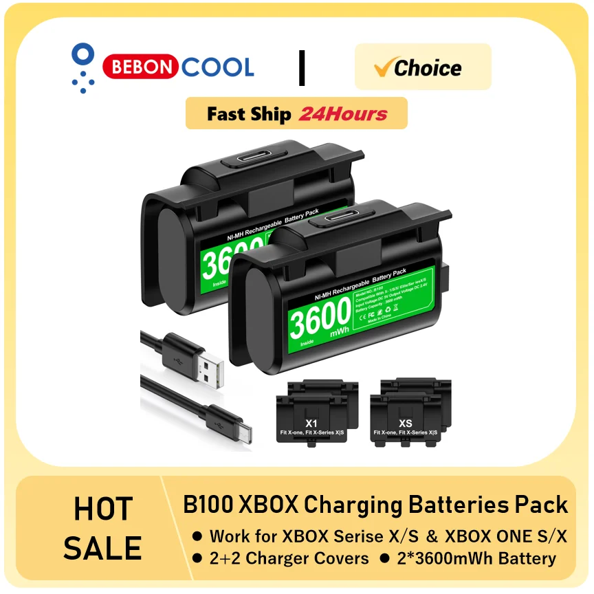 BEBONCOOL B100 2*3600mWh Rechargeable Battery Packs for Xbox Series X/S & Xbox One Xbox One with Charging Cable & Battery Cover