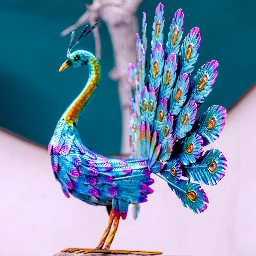 1pc Metal Peacock Statue Ornament DIY Peacock Art Crafts Garden Decoration Statue Garden Supplies Peacock Ornament