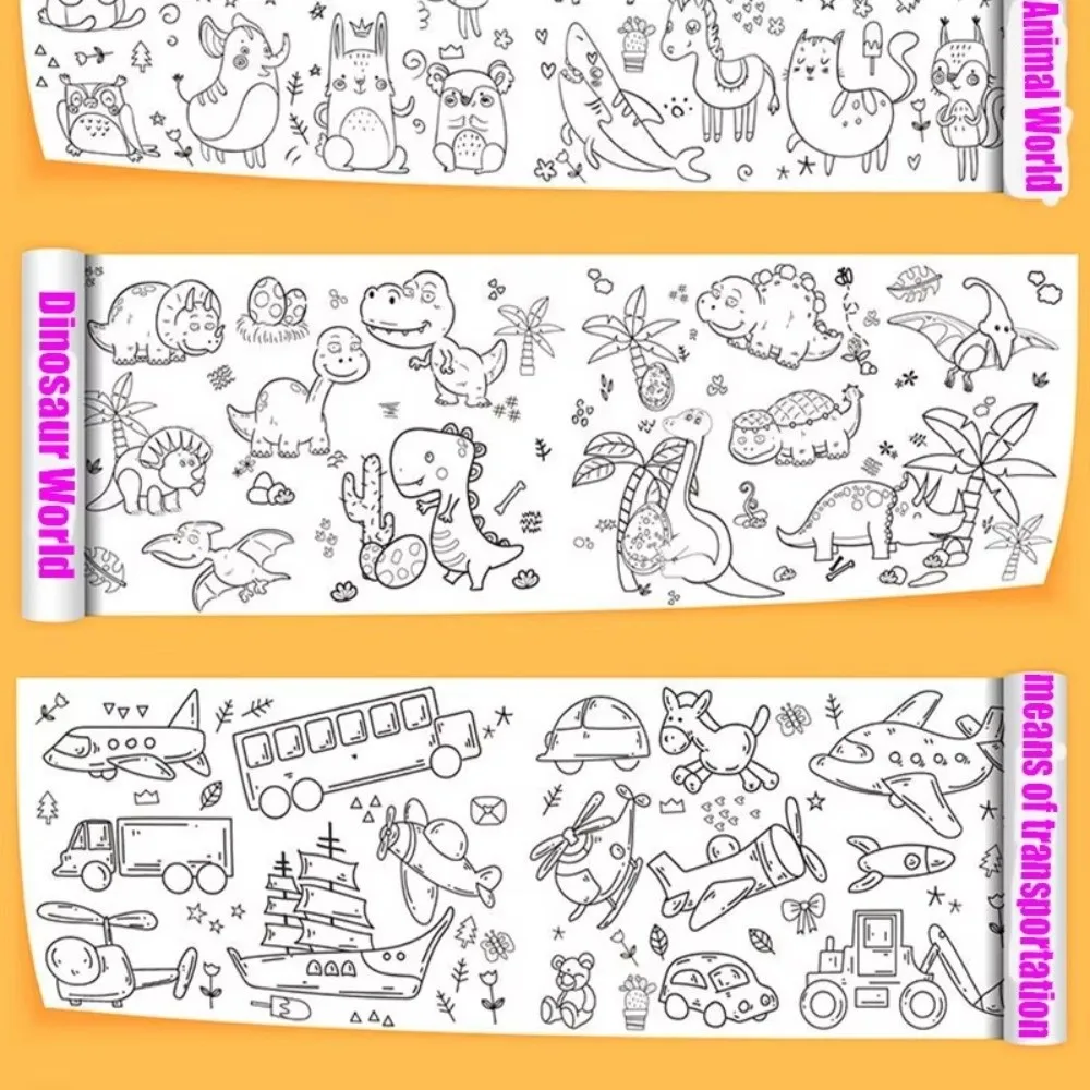 Graffiti Scroll Canvas Transportation Dinosaur World Drawing Paper Graffiti Extra Long Children's Drawing Roll Gift