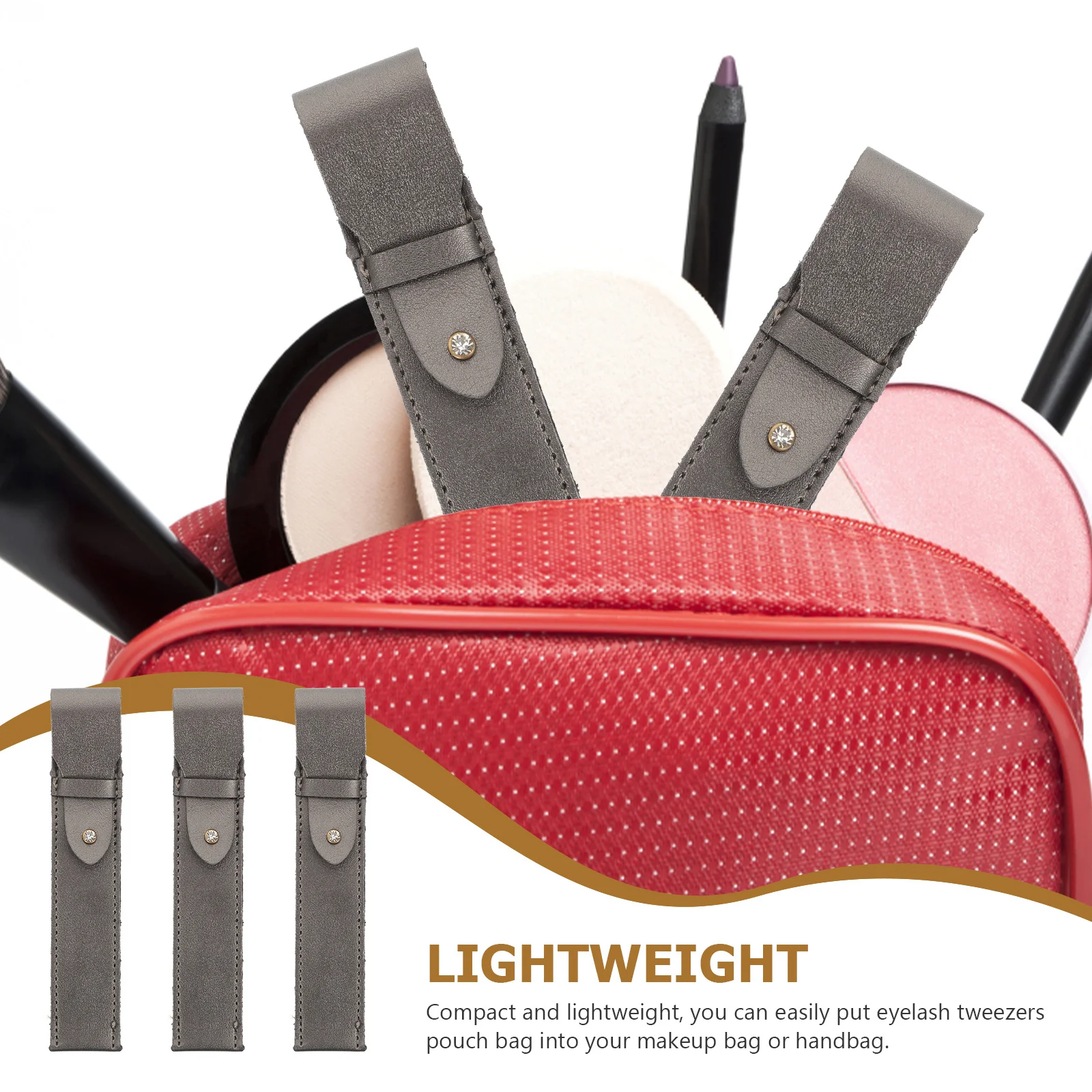 

3Pcs Eyelash Tweezers Holder Bag PU Pouch Compact Lightweight Magnetic Snap Makeup Tweezers Storage Case