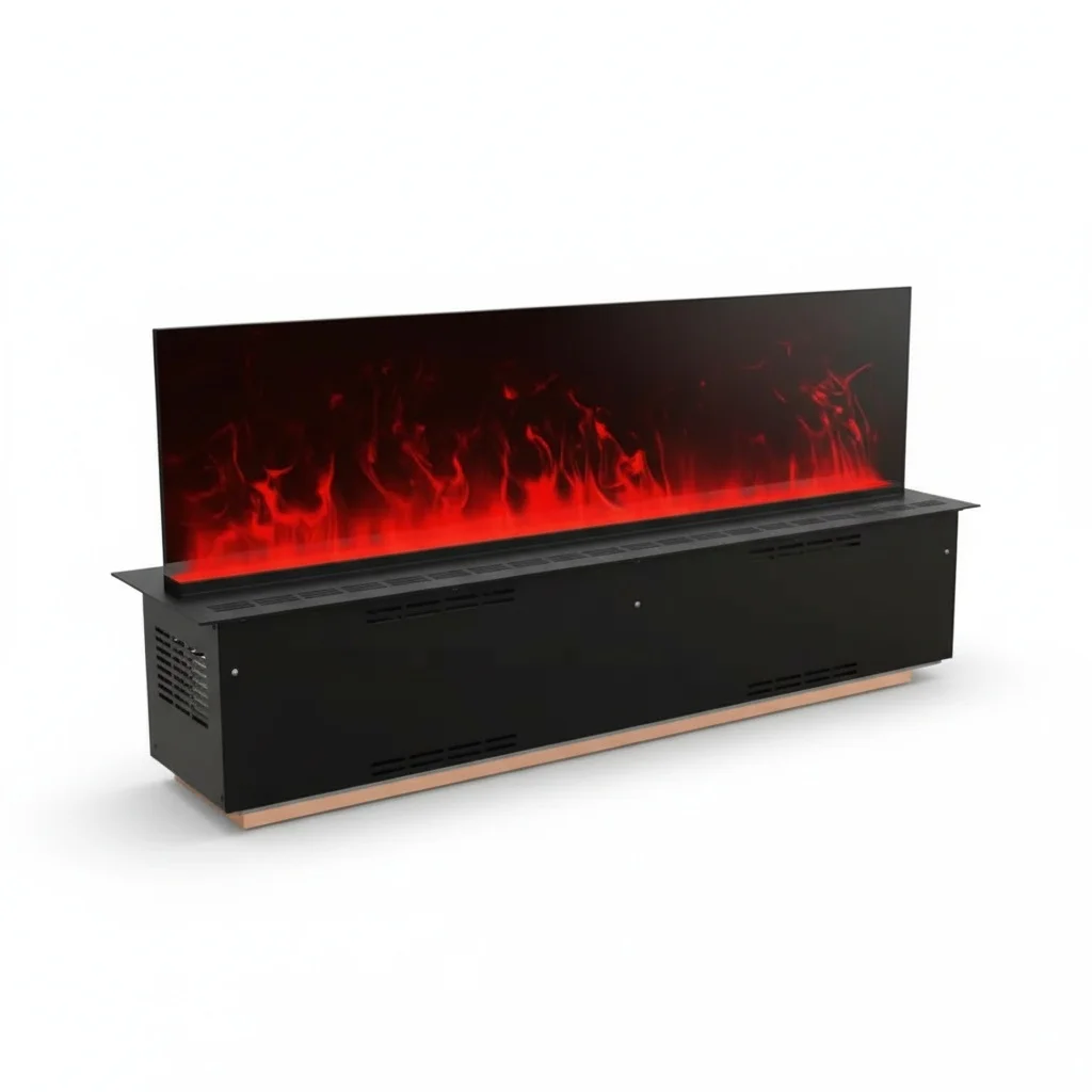 3D Water Mist Fireplace, Stainless Steel Atomization Fireplace, Realistic Flame Effect, LED Flame Electric Fireplace