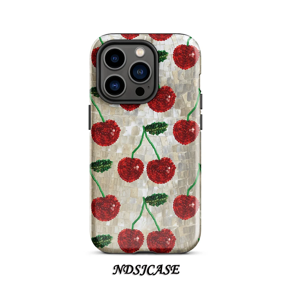 Cherry Luxe Handyhülle für iPhone 17, 16, 15, 14, 13, 12, 11 X XS, XR, XSMAX 7 8 Air Pro Max Plus, luxuriöse doppellagige Rückseite