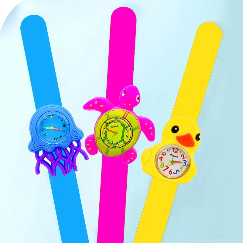 Cute Baby Bracelet Children's Watch Cartoon Aquatic Animals Toy Kids Learn Time Clock Slap Watches for Girl Boy Birthday Gift