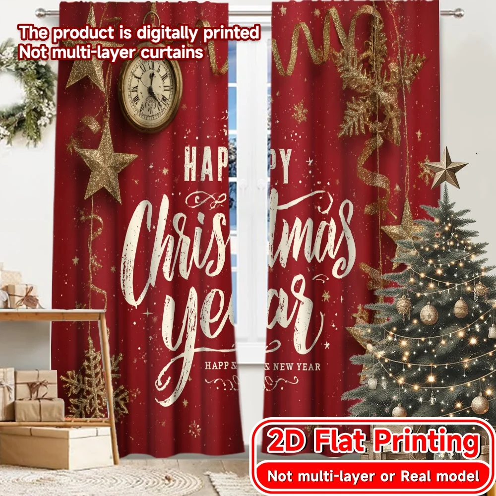 2D Flat Printing,2pcs Holiday Cheer Popular Curtains Versatile Polyester Curtains Decorations For Home for Kitchen, Bedroom &