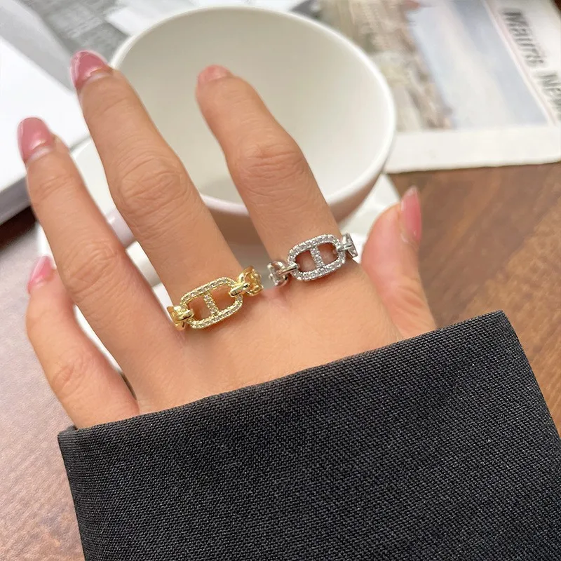 

Water diamond letter CD ring, couple opening gold-plated, adjustable pair ring accessory