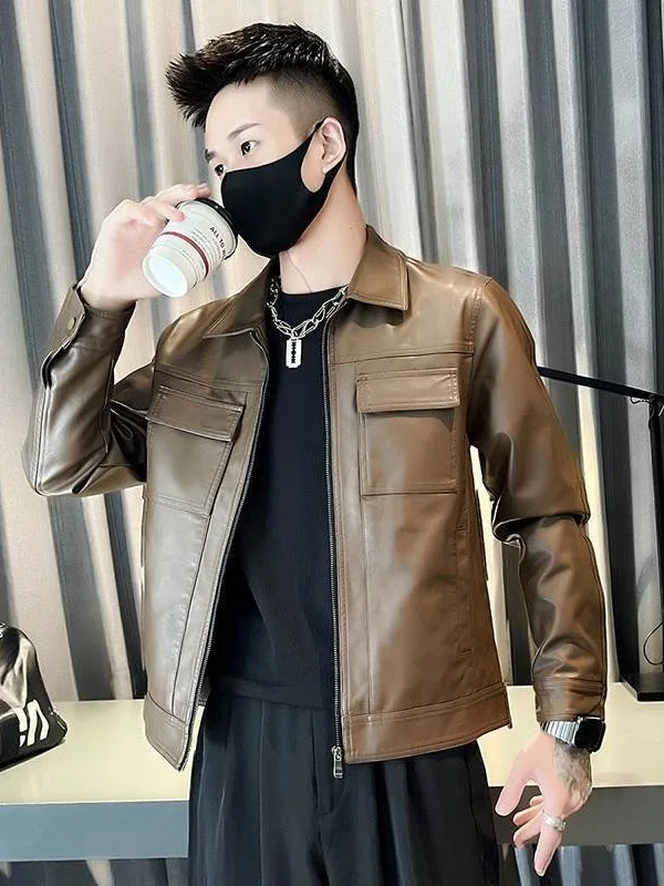 

Мужская байкерская кожаная куртка, весна-осень 2025, новая модная элитная повседневная крутая джинсовая куртка на молнии из искусственной кожи с подставкой