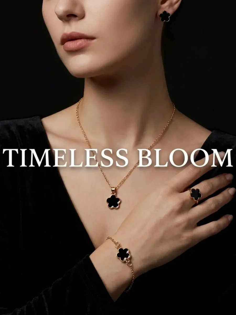 Exquisites fünfblättriges Blumenanhänger-Set mit Halskette, Armband, Ohrsteckern und Ring für Damen und Herren, modisches florales Hochzeitsschmuckset.