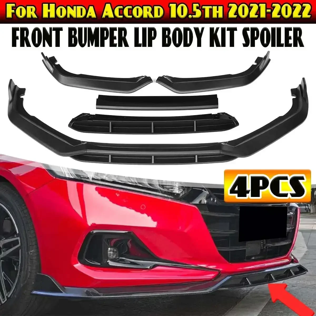 4pcs Car Front Bumper Splitter Diffuser Lip Protector Spoiler Deflector Lips Guard For Honda For Accord 10.5th Gen 2021 2022