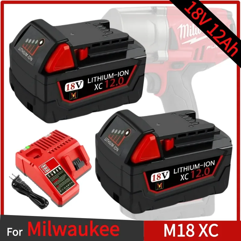 

For Milwaukee M18 18V 12000mAh 18650 Lithium Replacement BatteryFor Milwaukee 48-11-1860 48-11-1850 48-11-1840 Tool Battery