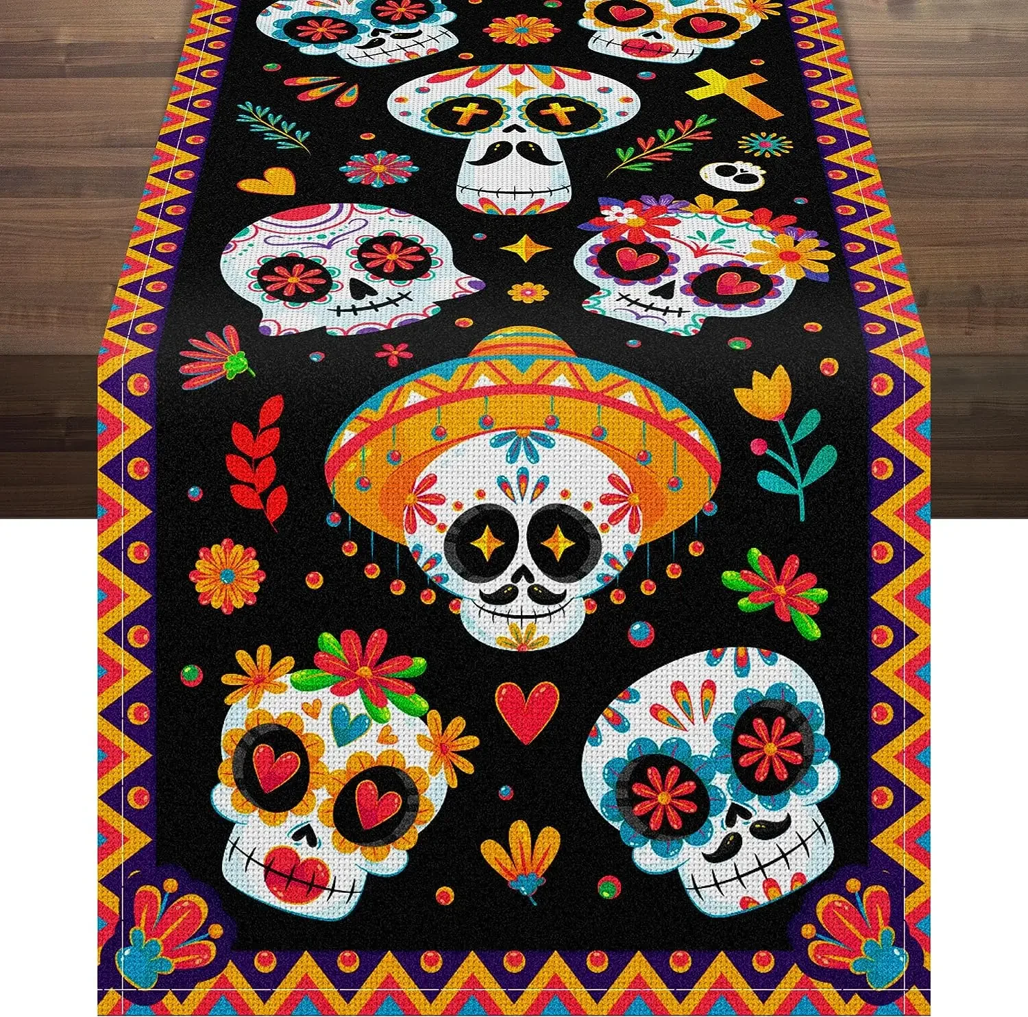 Day of The Dead Linen Table Runner Party Table Decor Sugar Skull Dia De Los Muertos Dining Table Runners Halloween Decorations