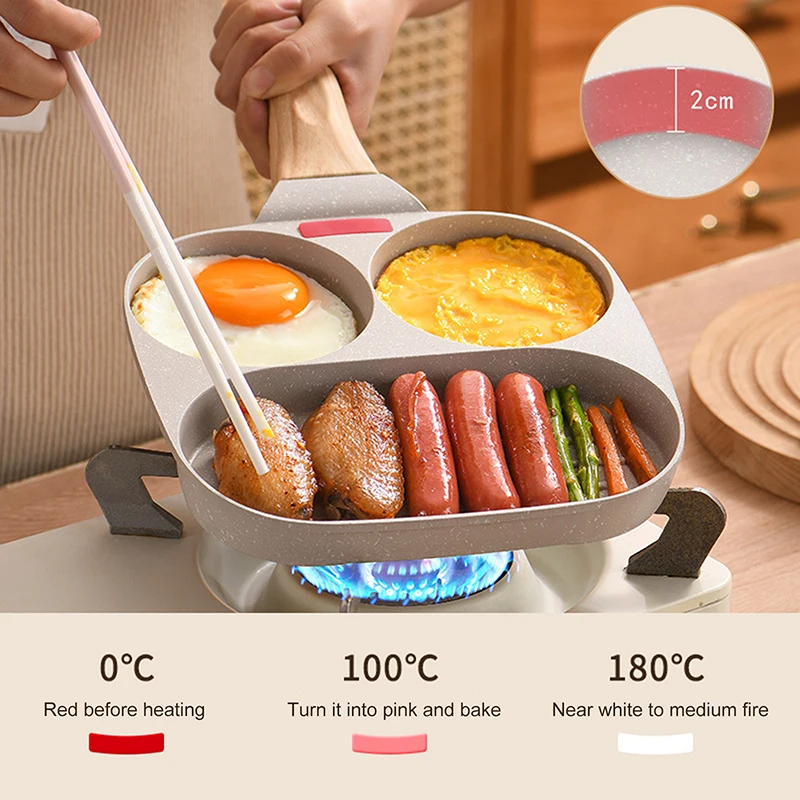 4 Holes Omelet Pan Non-Stick Pancake Maker Thickened Egg Frying Pan Kitchen Breakfast Hamburg Bread Steak Skillet Cookware