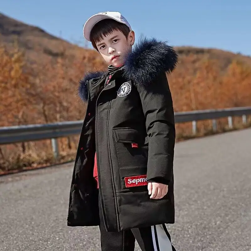 Boys Down Jackets 5-17Years 2023 Winter Teen Boy Thick Warm Cotton Hooded Coats Outerwear Children Clothing Windbreaker Jackets