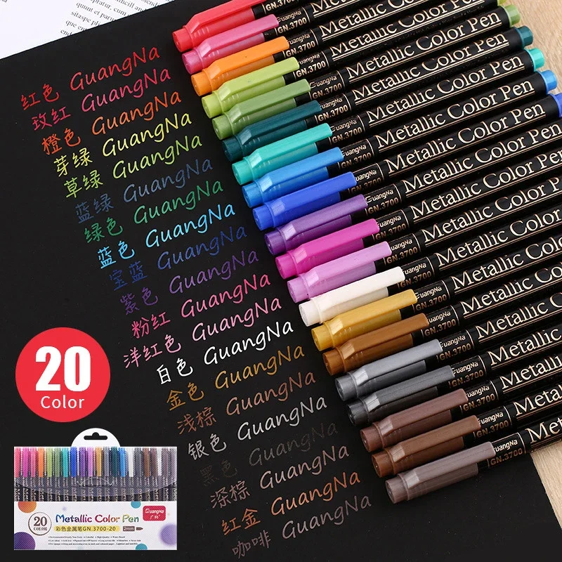 12/20 Colors Metallic Soft Brush Marker Pen Birthday Gift Card Making Metallic Color Art Pen  DIY Photo Album Glass Wine