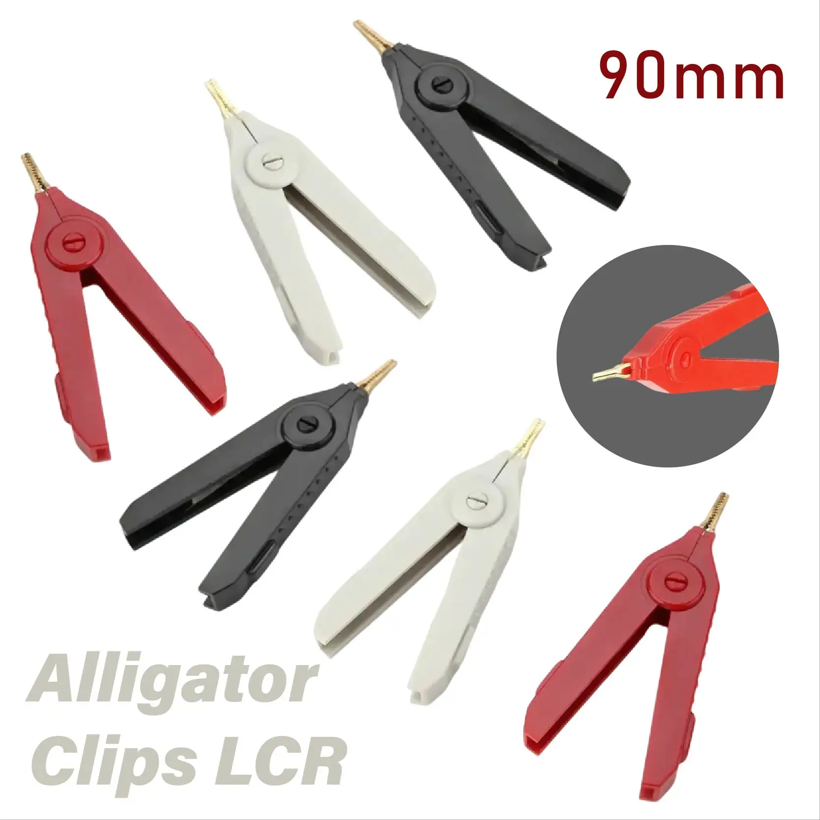 Grey/Black/Red 90mm Alligator ClipsLCR Resistance Clip Copper  Opening Alligator Clips SMD Test Clamp DIY Tools