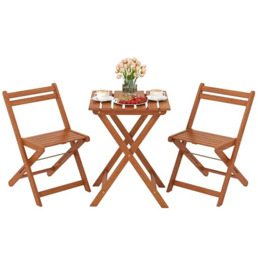 

Tangkula 3-х предметный набор для патио-бистро из массива дерева с 2 складными стульями, уличный стол и стулья, набор для небольшого балкона, крыльца, палуба G