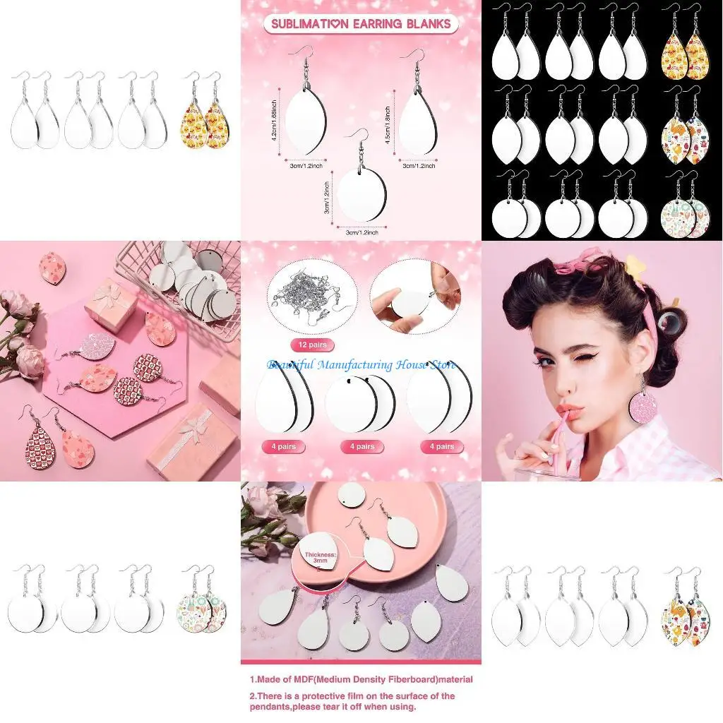 

E56A Novelty 24 Pcs Heat Transfer Earring Pendant Sublimation Earring Blanks for Girl