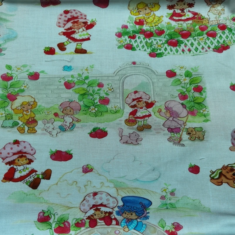 0.5Yard Cartoon Strawberry Girl Print Thin 100% Cotton Fabric for Girl Clothes Hometextile Cushion Cover Needlework DIY