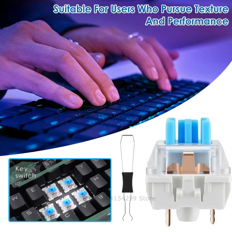 100Pcs Blue Keyboard Switches, 3-Pin Clicky Tactile Mechanical Keyboard Switches, Complete DIY Replacement Kit with Switch Pulle