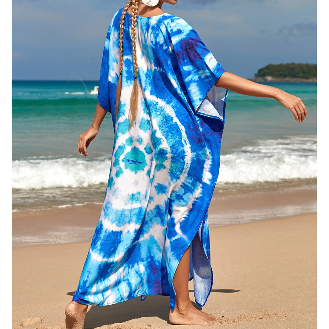 2026 Neues Buntes Kaftan-Tunika Strandkleid Strandmode Strandüberwurf Locker Sitzendes Maxikleid für Damen V4428 – Detail 27