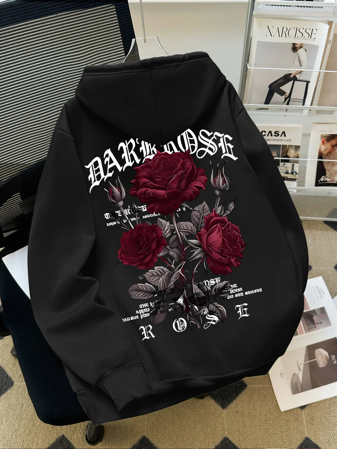 2026 Spring/Summer Best-selling Simple Casual Fashion-Comfortable Soft 3D Rose Flower Pattern Printed Men's Hooded Sweatshirt