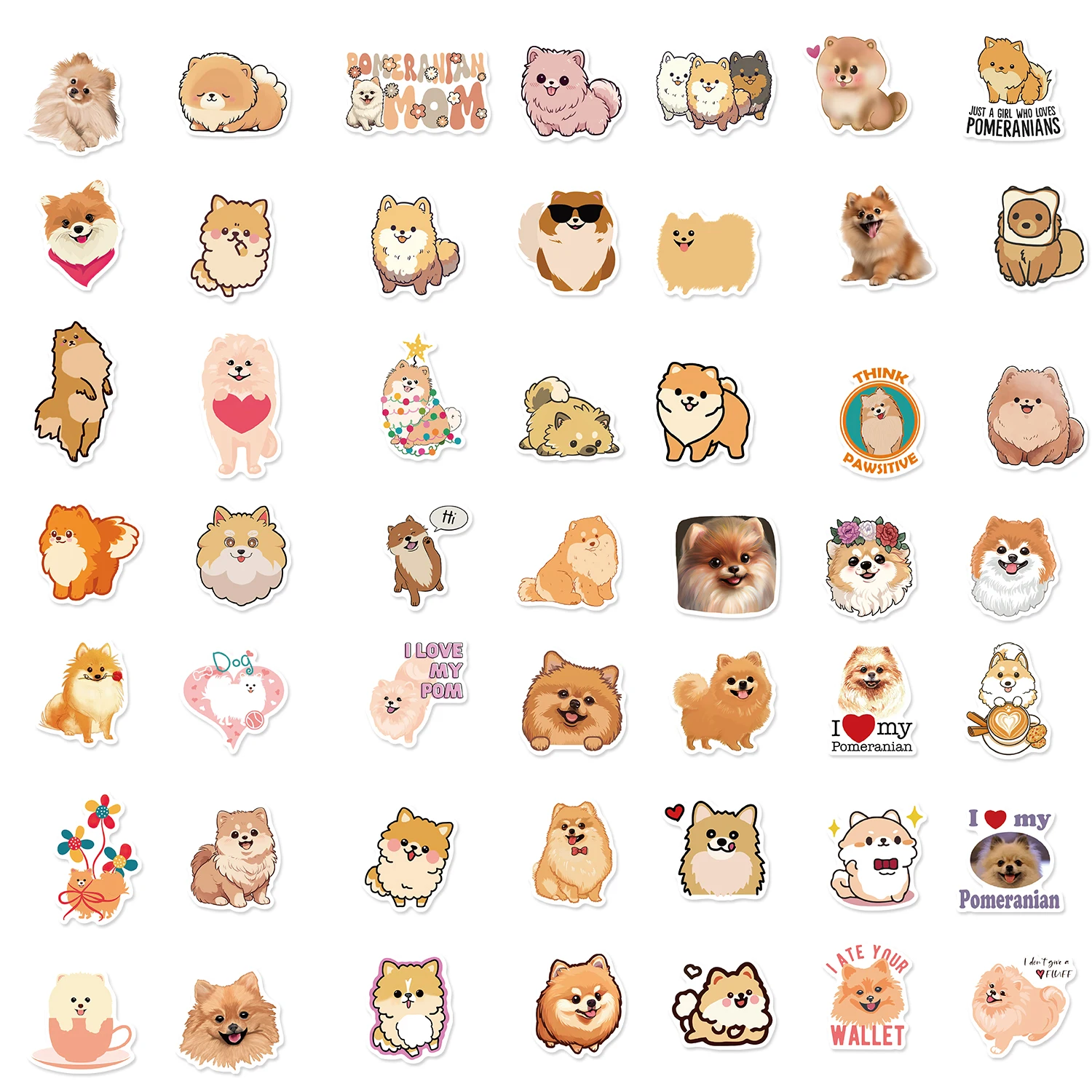 50pcs Cute Pomeranian Dog Sticker Pet For IPad Computer Luggage Laptop Phone Stickers Waterproof Vinyl Decal Toys Decor