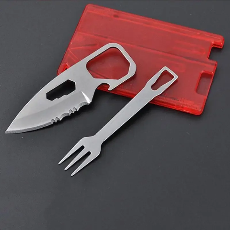 

Portable BBQ Knife & Fork Set, Safety Lock & Bottle Opener Multitool Card, Compact Camping Gear for Outdoor Hiking Survival EDC