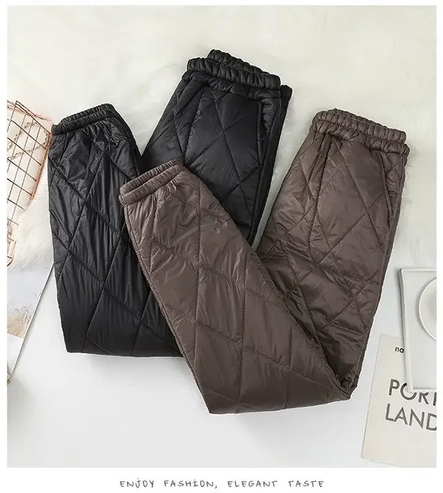 Winter Ultra Light Windproof Pants Quilted Warm Casual Snow Wear pantalones Womens Elastic High Waist Thick Baggy Sweatpant New