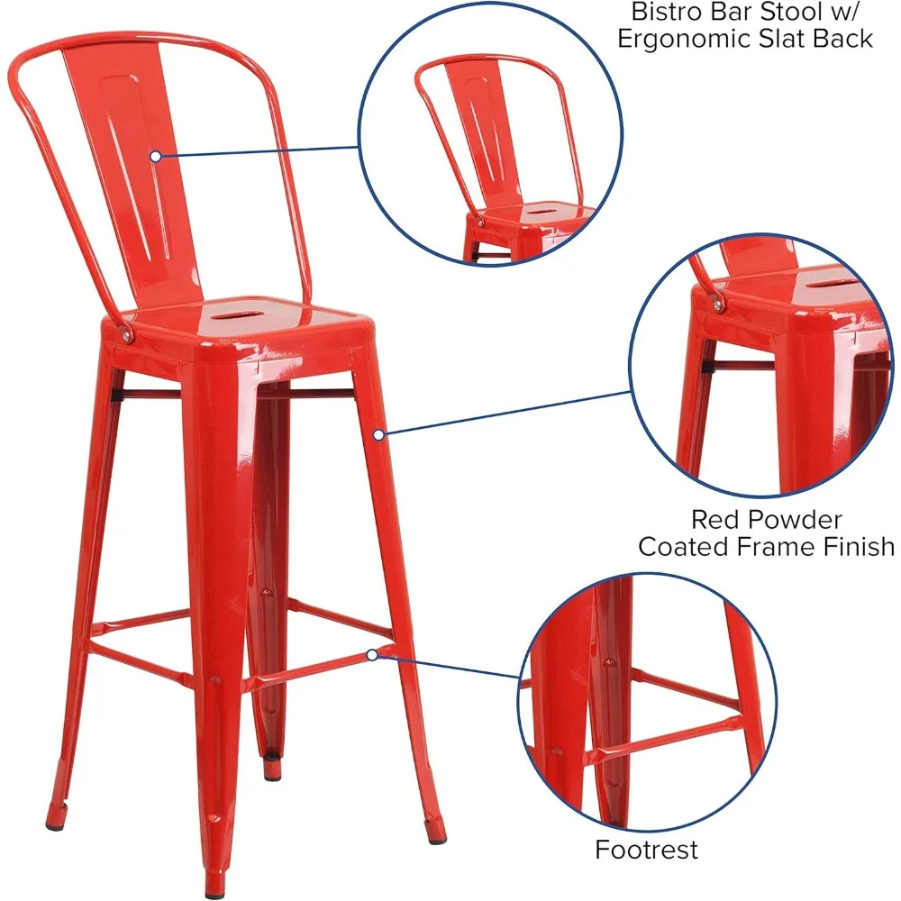 EMMA + OLIVER 4 Pack 30 مقعد مرتفع معدني داخلي وخارجي مع ظهر - أثاث المطبخ