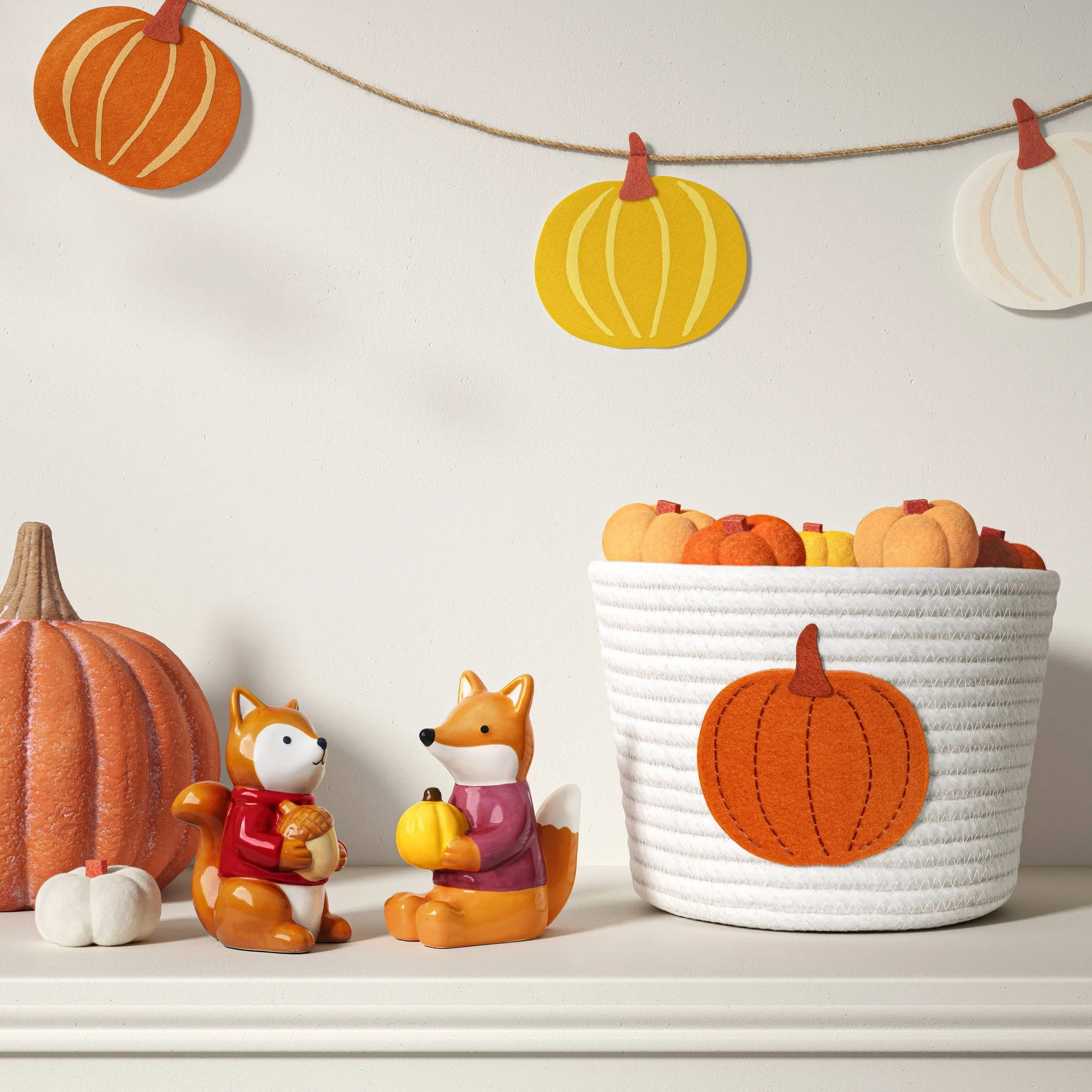 Harvest Ceramic Squirrel Figurine, Rustic Animal Tabletop Decor For Autumn Home Shelf Mantel Display view 2